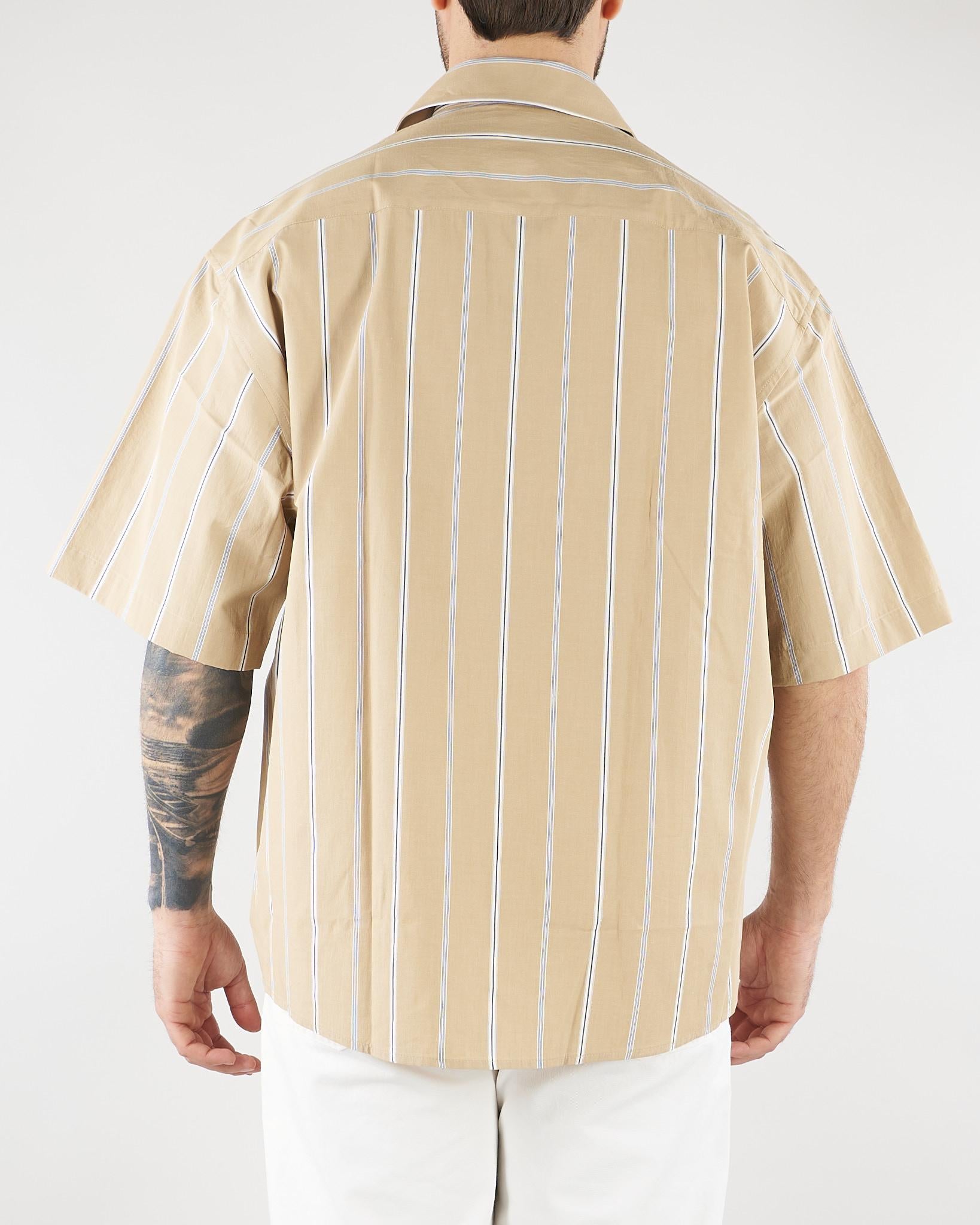 Camicia Beige a righe in cotone Relaxed fit G0921580 RA11 PAOLO PECORA 