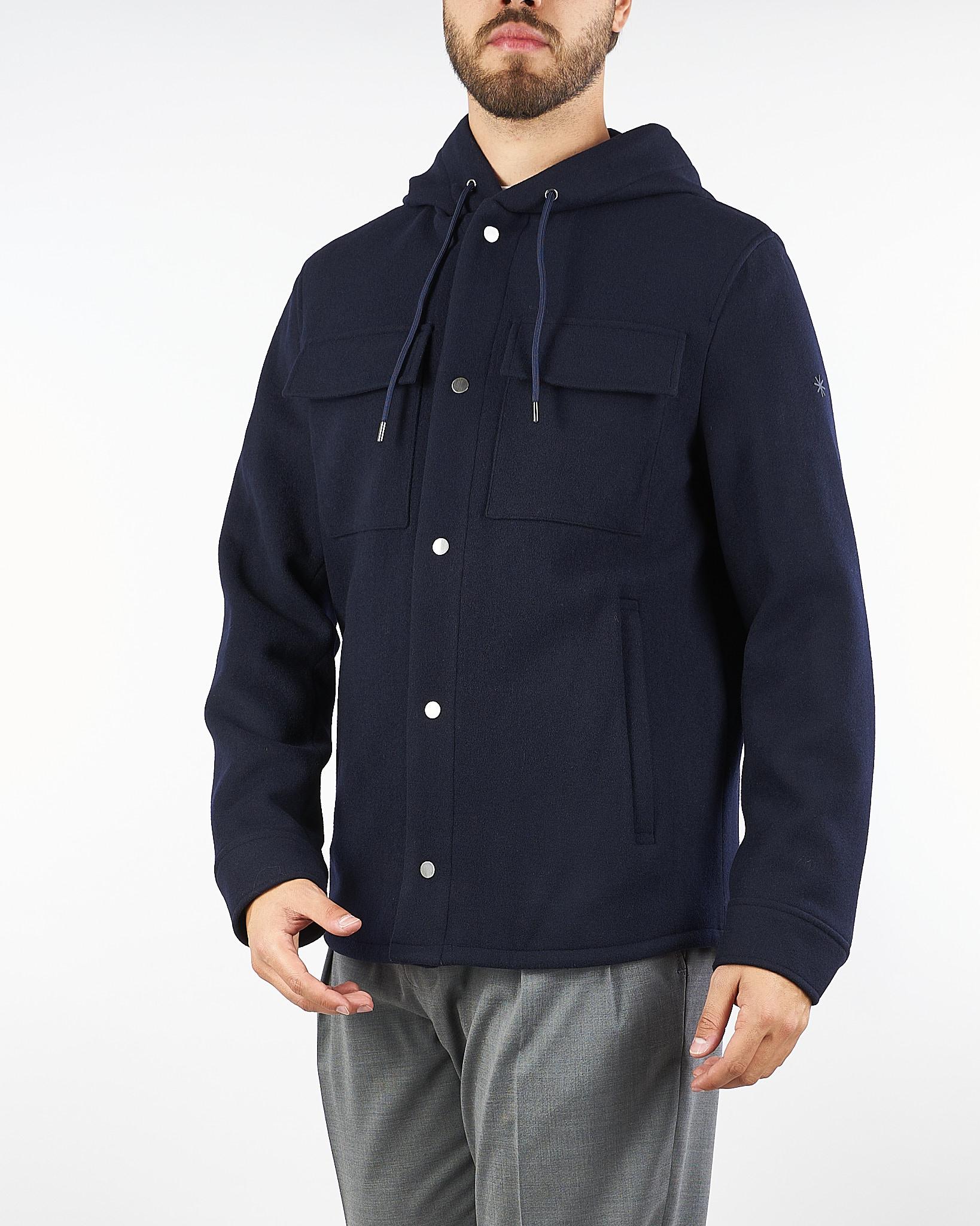 Giubbotto Blu con cappuccio in panno misto lana 3932H8409FC253738 89 MANUEL RITZ 