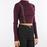 Maglia Bordeaux glam rock aderente 2K0320K291 M536 PATRIZIA PEPE 