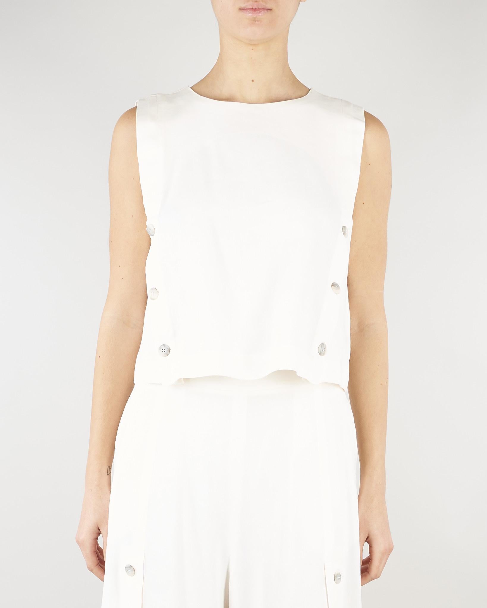 Top smanicato Bianco in misto lino stretch MLMUNION 4 MARELLA 