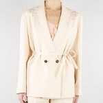 Giacca Over Crema in misto lino con ricamo RA6091T8823 P9545 BLUGIRL 