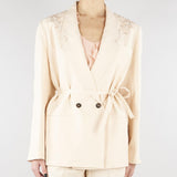 Giacca Over Crema in misto lino con ricamo RA6091T8823 P9545 BLUGIRL 