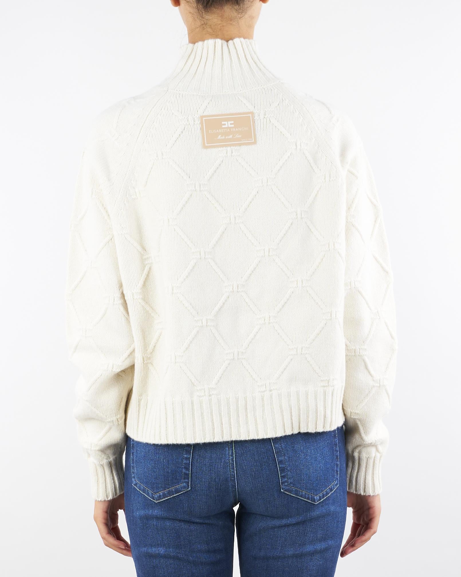 Pullover Milk in maglia con losanghe jacquard MK55T57E2 DZ9 ELISABETTA FRANCHI 