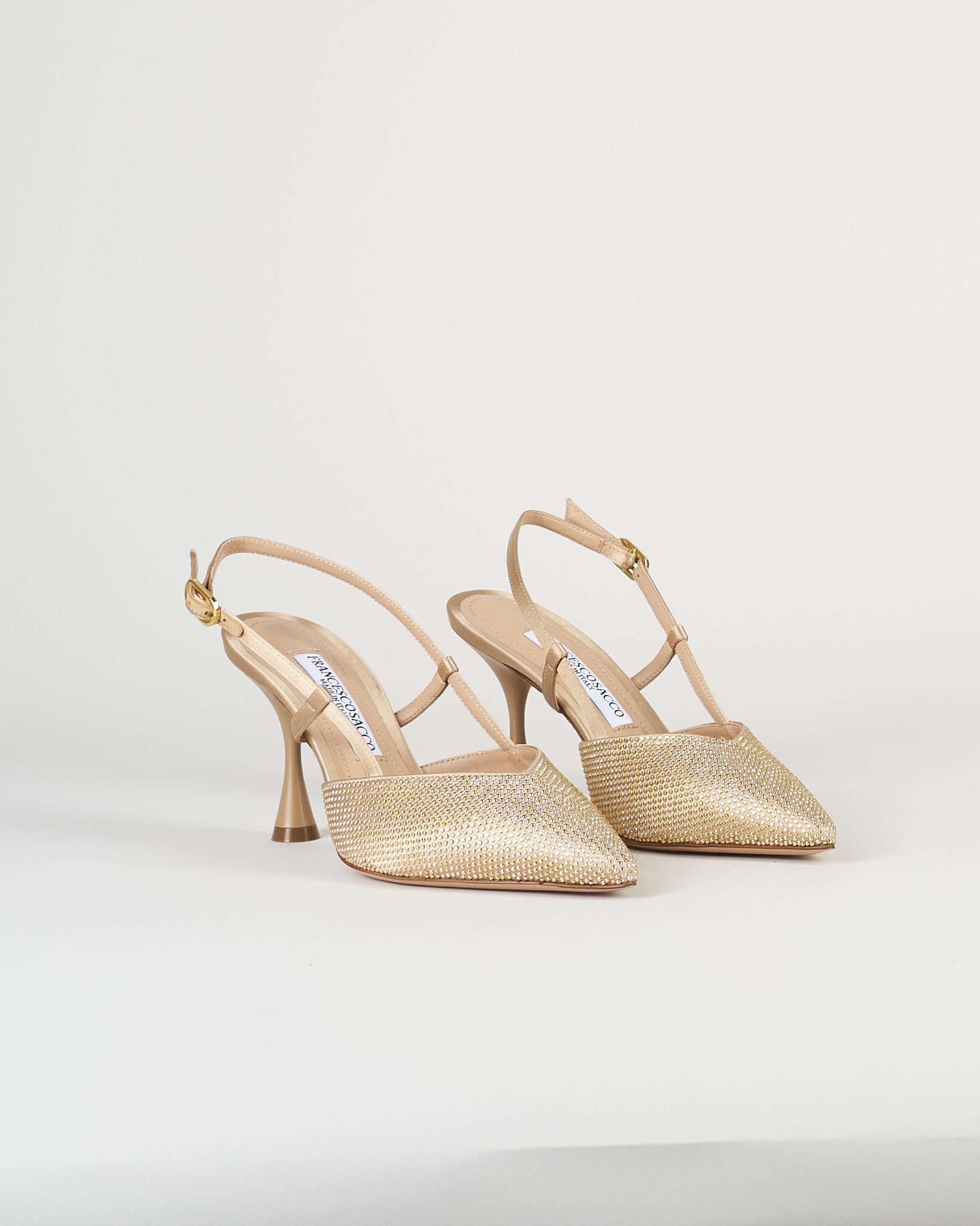 Slingback Champagne in raso con micro borchie 7507 35 FRANCESCO SACCO 