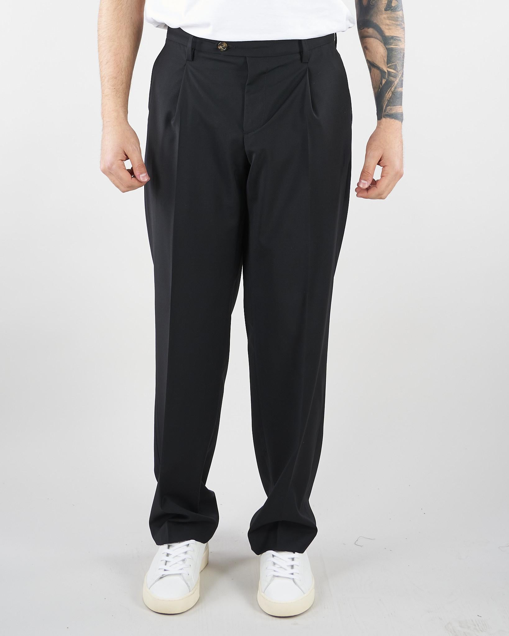 Pantalone Nero in fresco lana con pences Relaxed fit PAU3DICI041 99 3DICI 