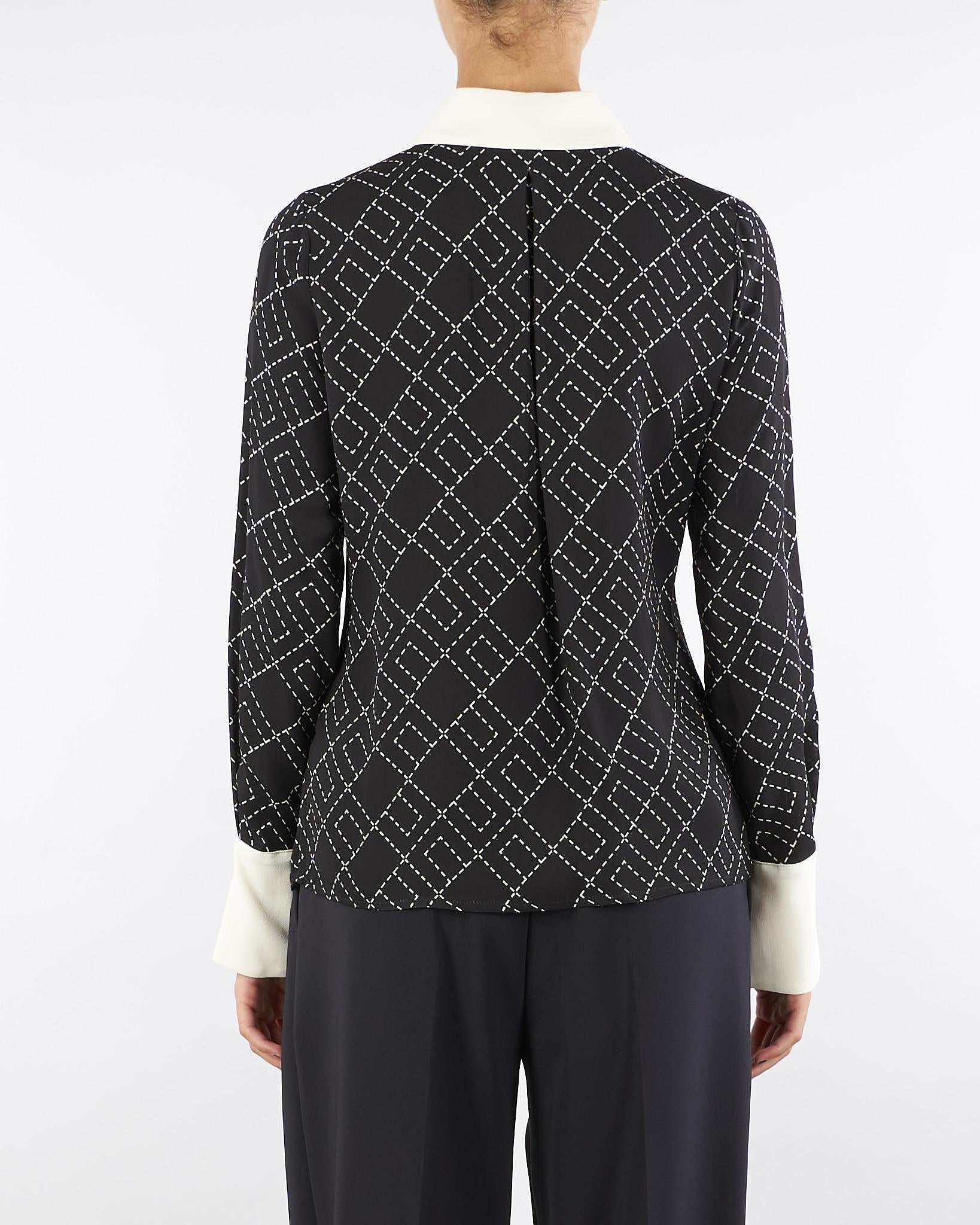 Camicia Nero-Milk in georgette con stampa bi-color CA10456E2 EF3 ELISABETTA FRANCHI 