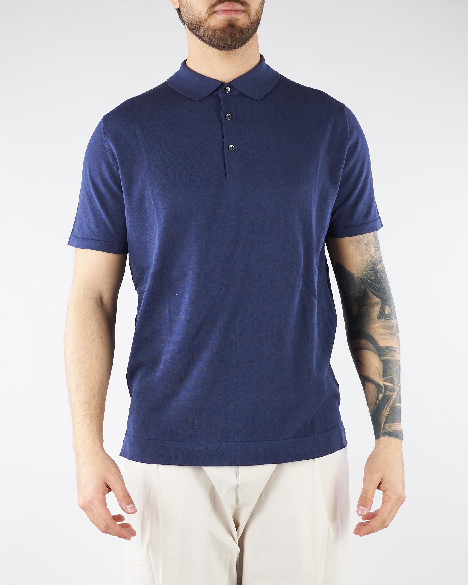 Maglia Polo Blu in misto cotone e seta U0290M5208 50 UNGARO 