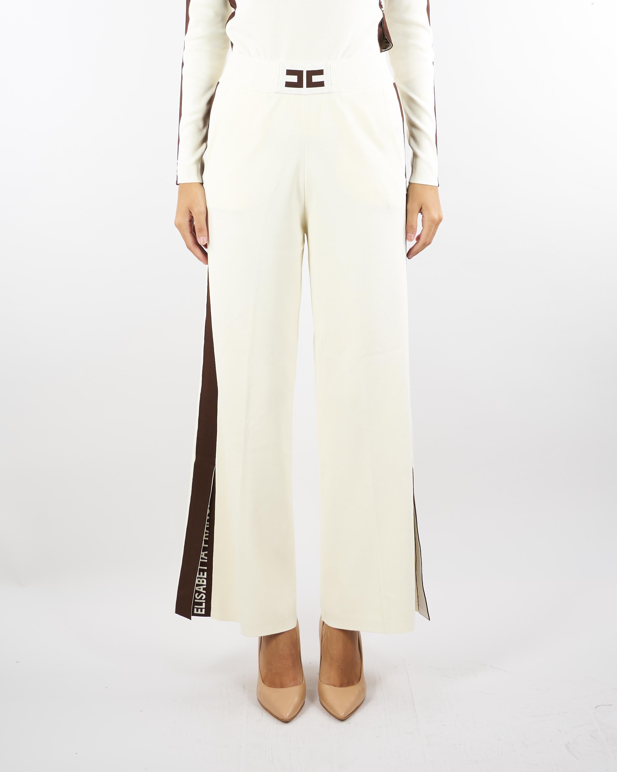 Pantaloni Milk-Coffee in viscosa con bande lucide KP69S56E2 EG2 ELISABETTA FRANCHI 