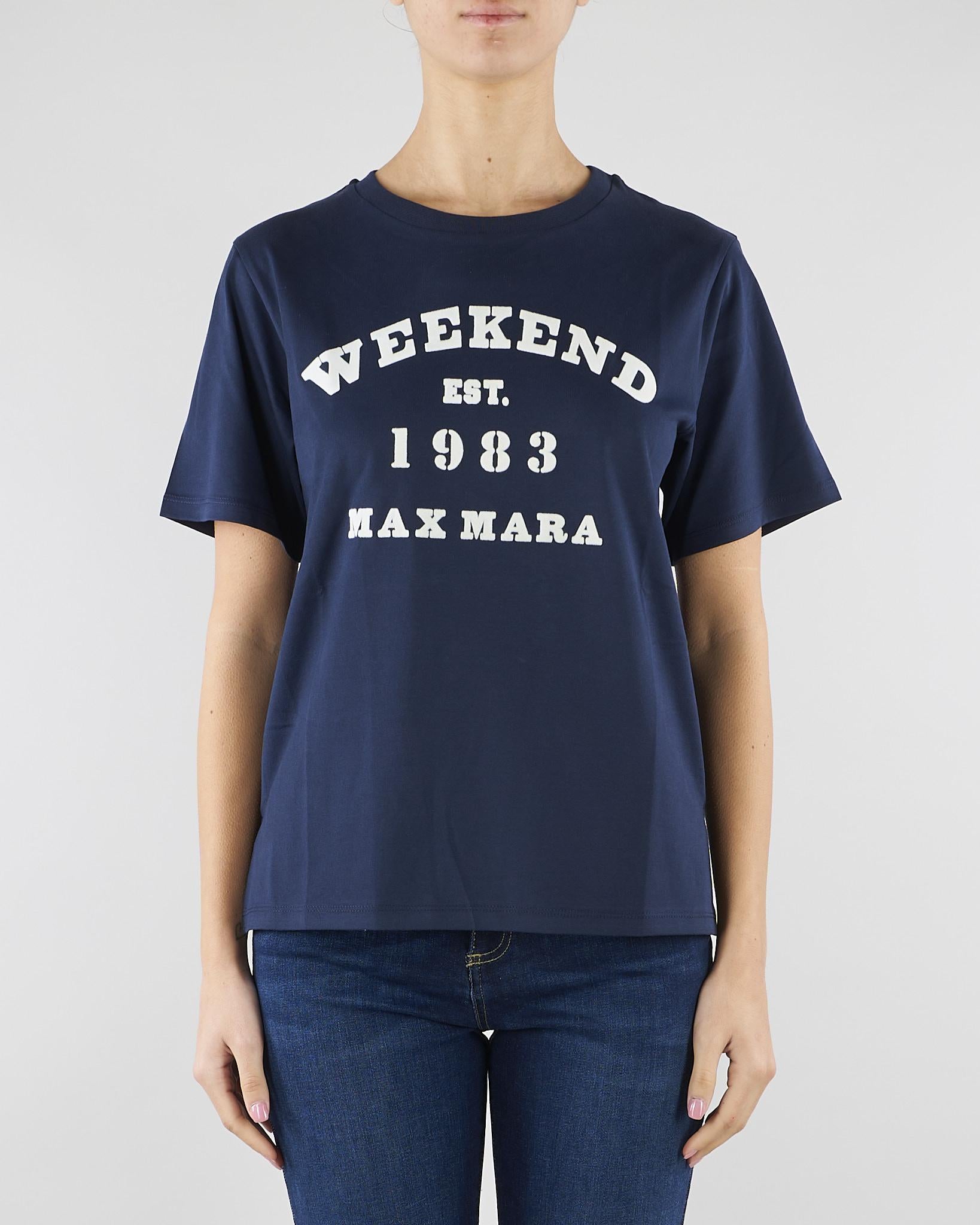 T-shirt Blu in cotone con stampa grafica WKDTENUE 7 MAX MARA WEEKEND 