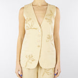 Gilet Sabbia in lino con ricamo in paillettes