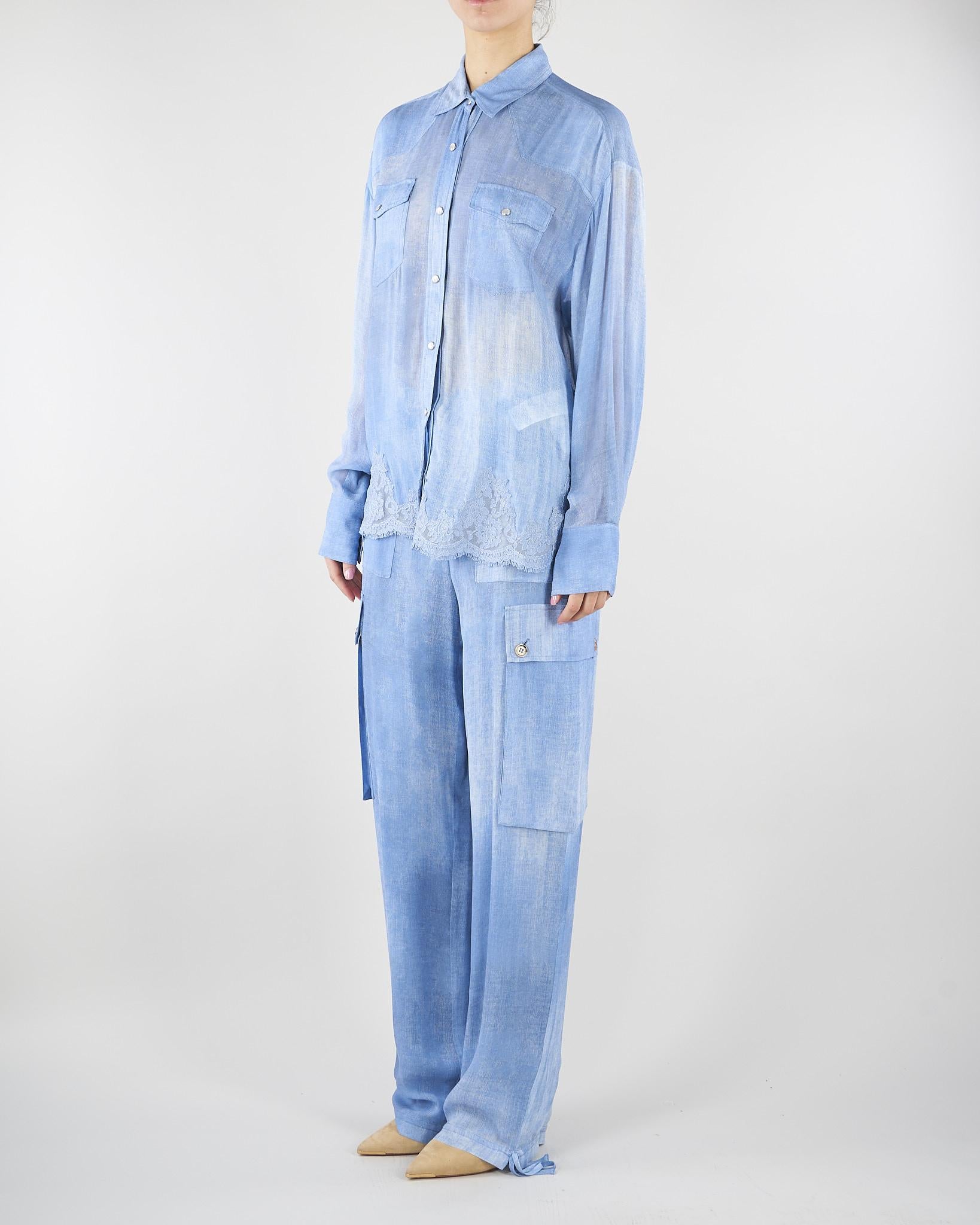 Camicia in georgette con stampa Denim e pizzo ricamato D48EK021EB5 MF156 ERMANNO BY ERMANNO SCERVINO 
