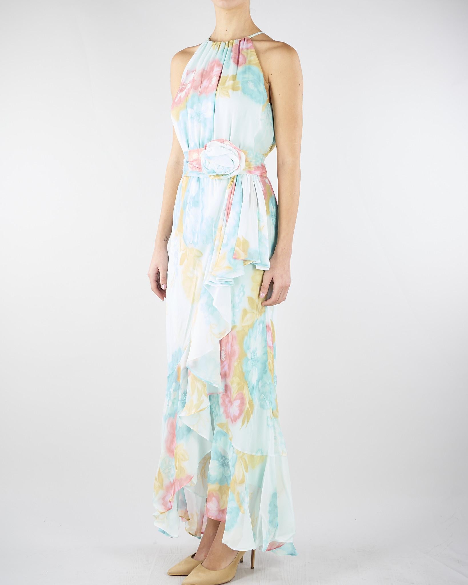 Abito Acqua con volant e rosa in georgette stampata MLLFIERO 6 MARELLA 