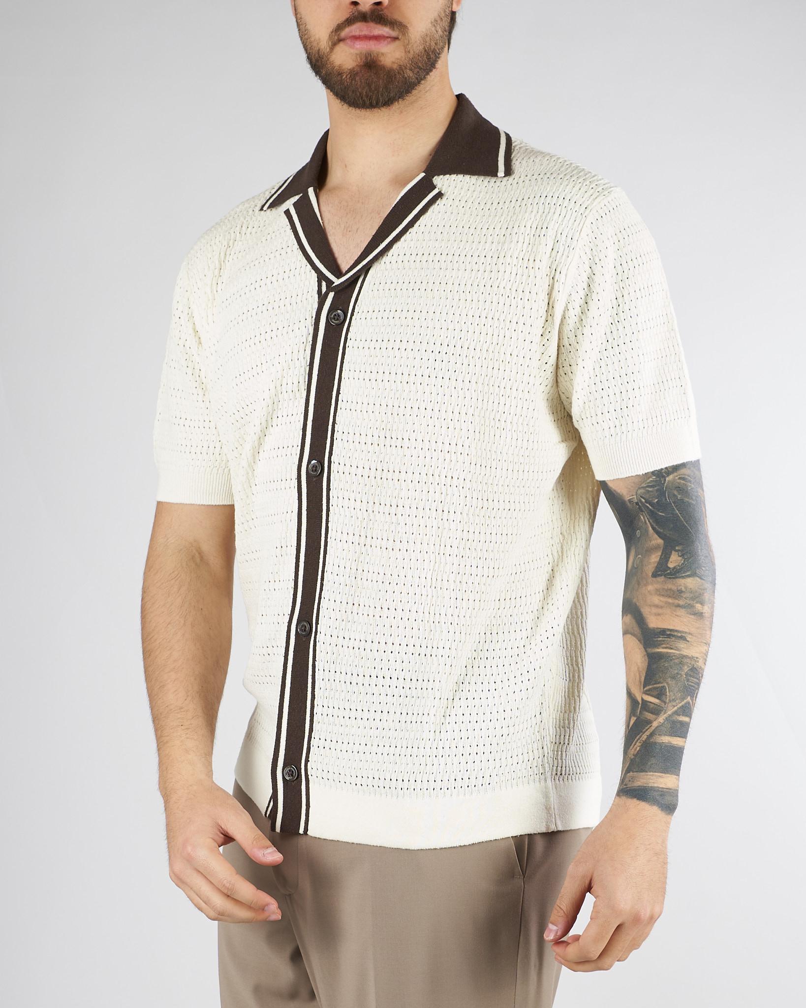 Maglia Polo jacquard Panna con profili a contrasto A021F600 1102 PAOLO PECORA 