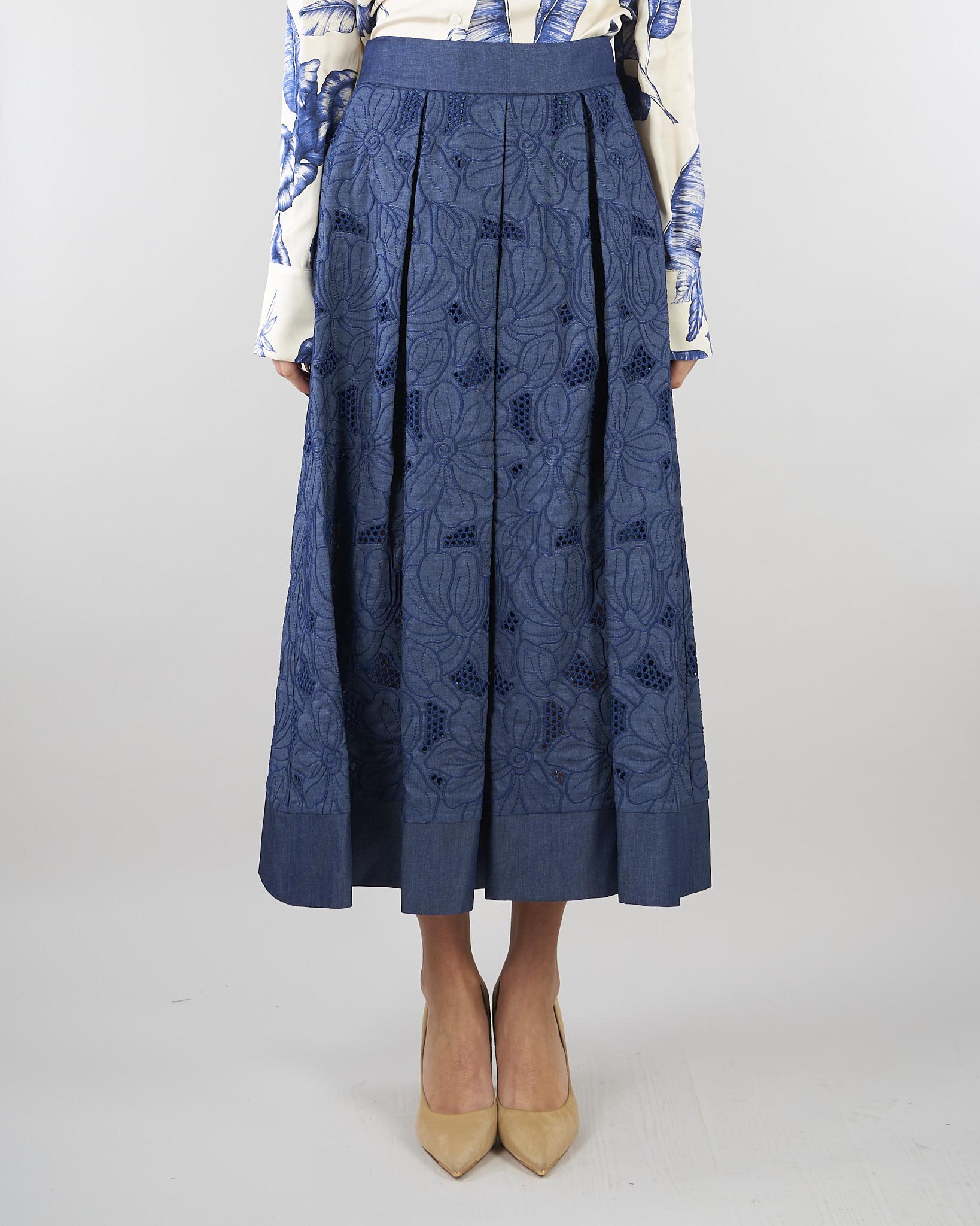 Gonna jacquard Blu con pieghe E1189734 81 CLIPS 