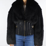 Giubbotto Nero con effetto pelliccia e doppio crêpe GB05A57E2 110 ELISABETTA FRANCHI 