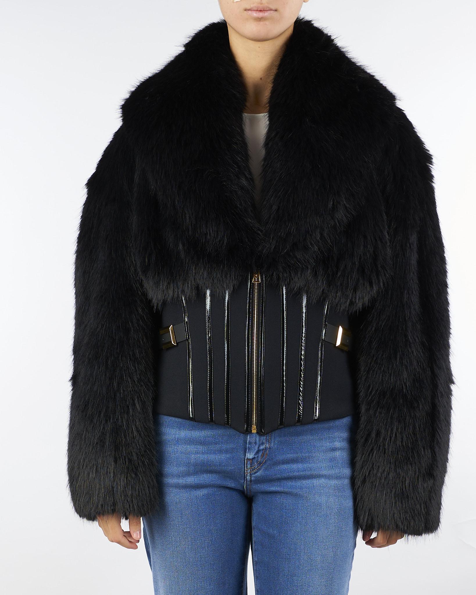 Giubbotto Nero con effetto pelliccia e doppio crêpe GB05A57E2 110 ELISABETTA FRANCHI 