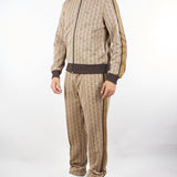 Felpa Beige in jacquard monogram con zip e logo SH1368 6IR LACOSTE 