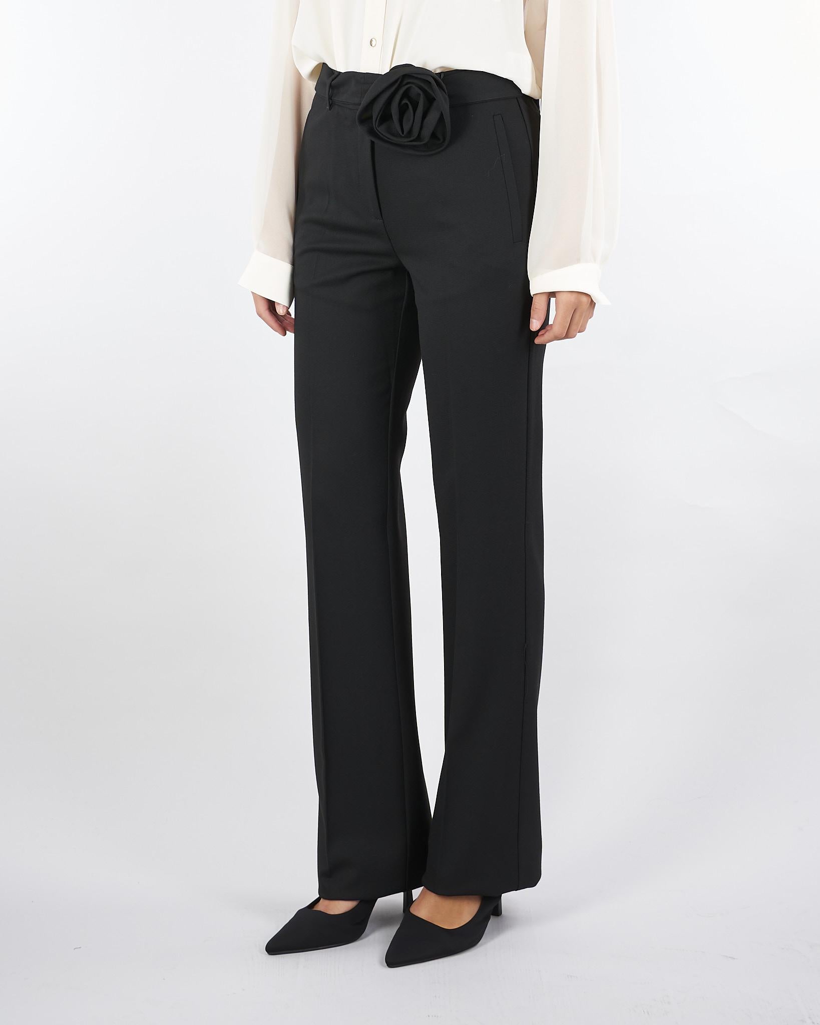 Pantalone flare Nero con cintura a fiore FOSCA 5 MARELLA 