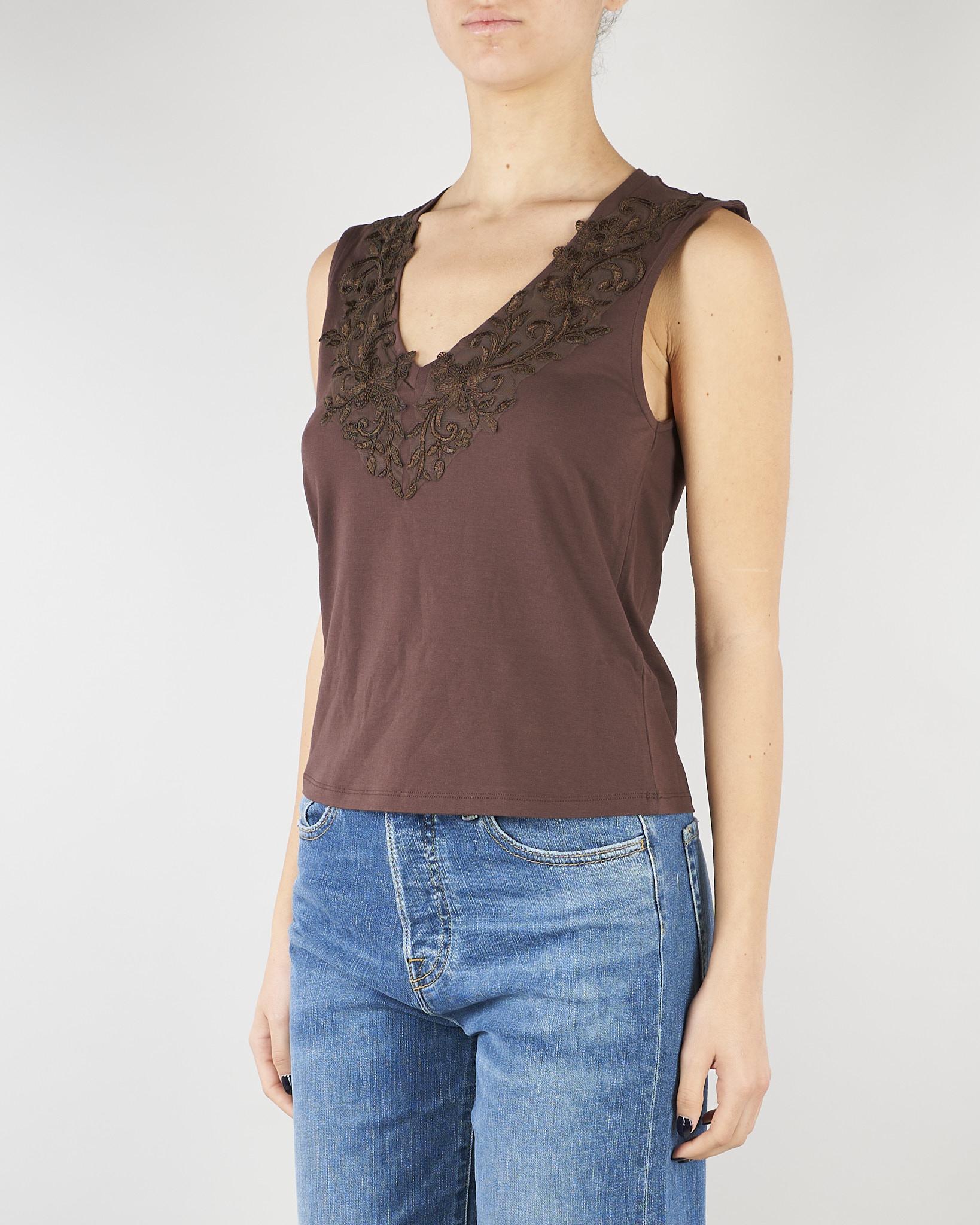 Top Cioccolato in jersey con pizzo RA6152J5003 90913 BLUGIRL 