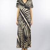 Abito longuette a fantasia Nero-Beige con dettaglio pietre