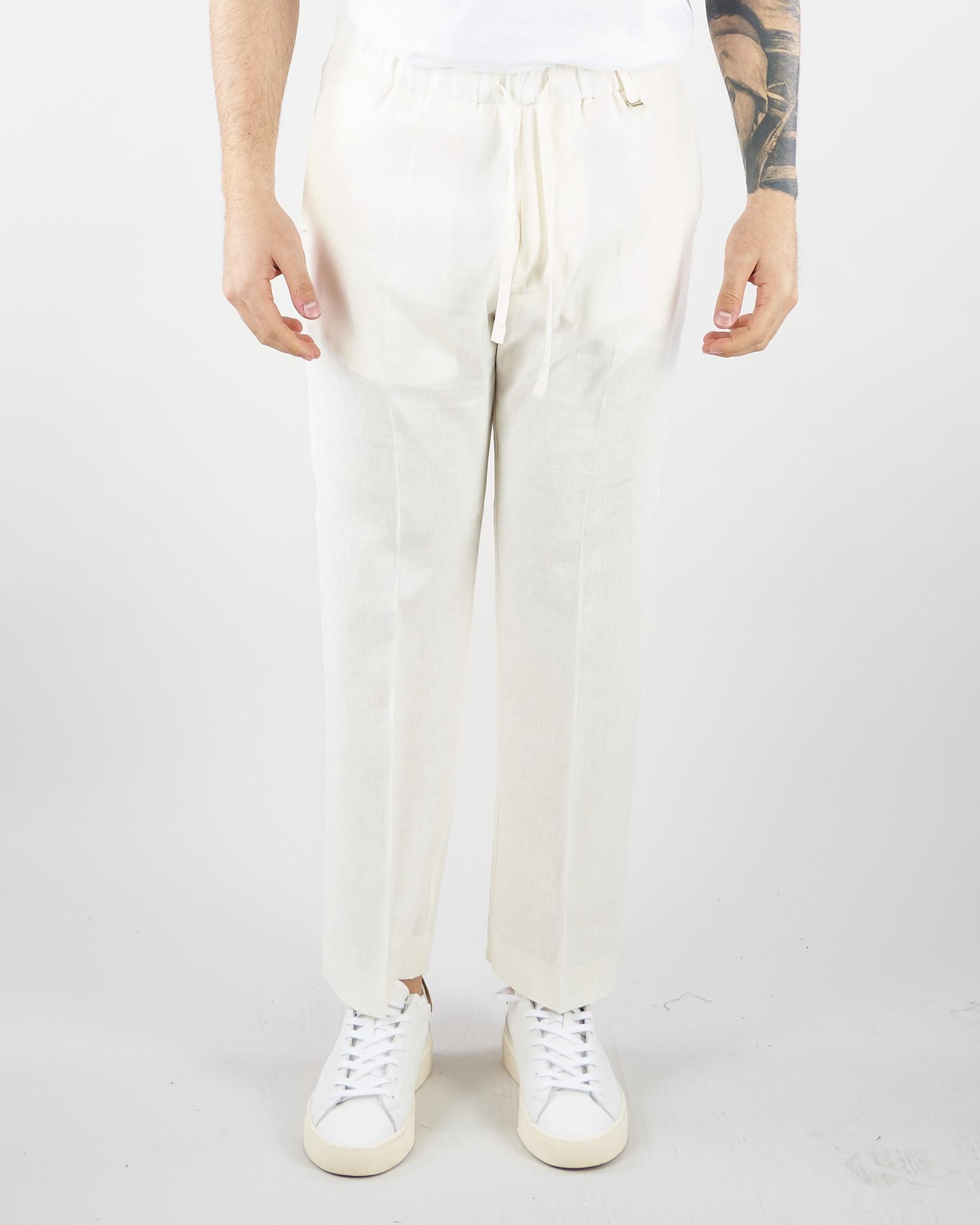 Pantalone Bianco in lino con elastico PA3702 2 I'M BRIAN 