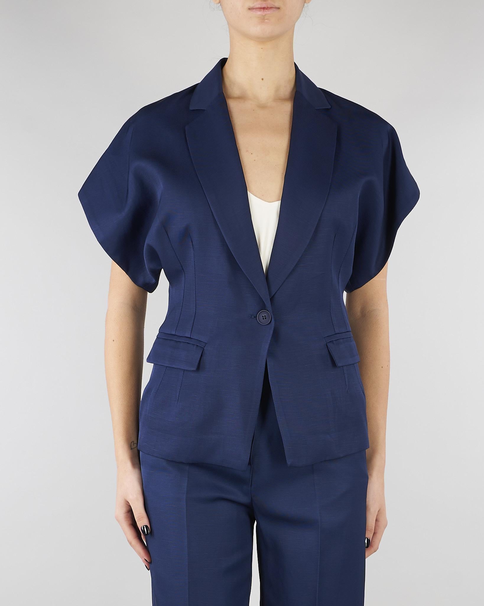 Giacca Blu in misto viscosa e lino con maniche corte SP5CO003 3000 ICONA 