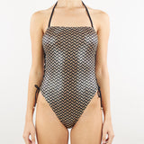 Costume intero fascia lamè stampa spighetta Pin Up