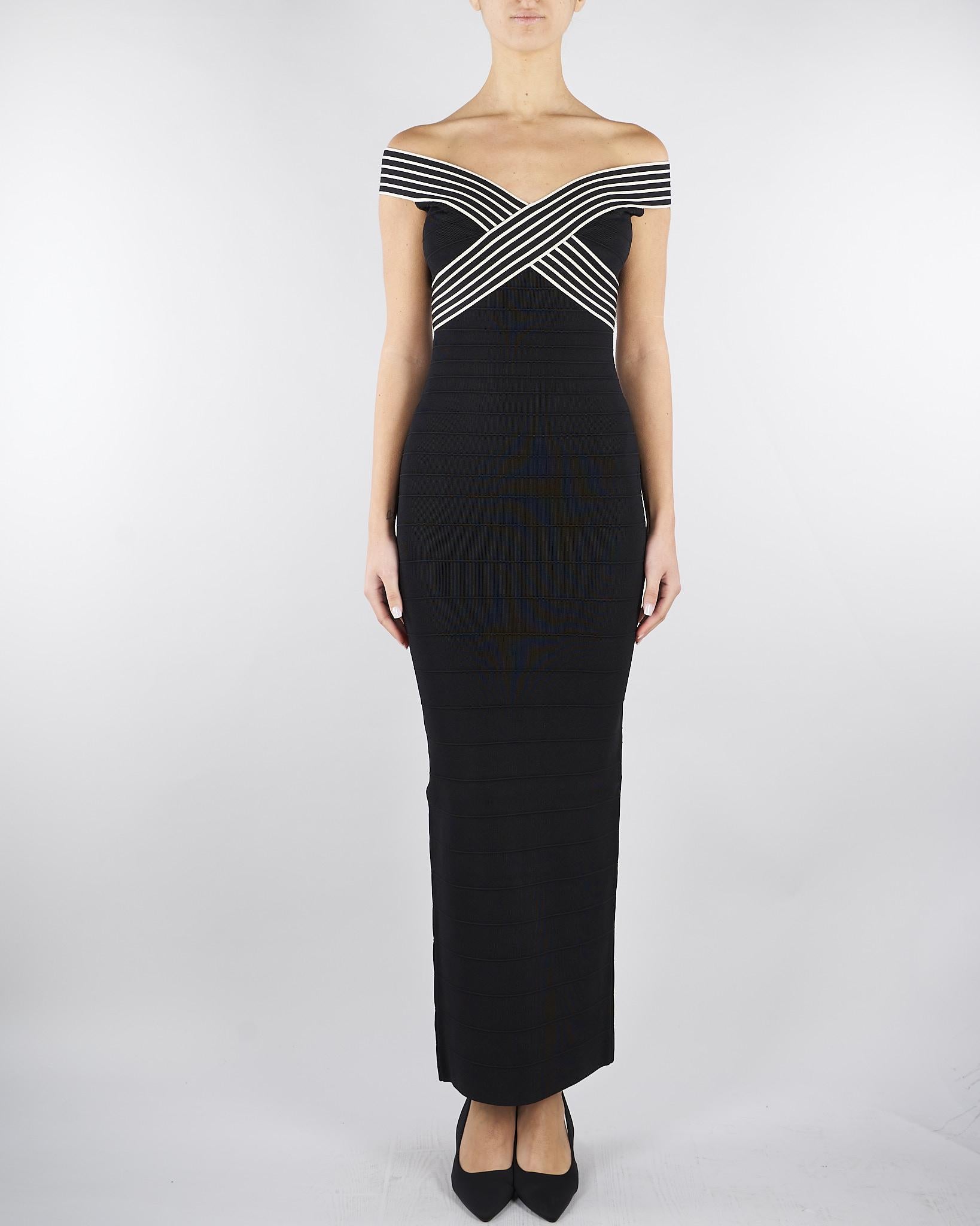 Abito lungo Nero-Burro in maglia con bande a righe AM75S61E2 685 ELISABETTA FRANCHI 