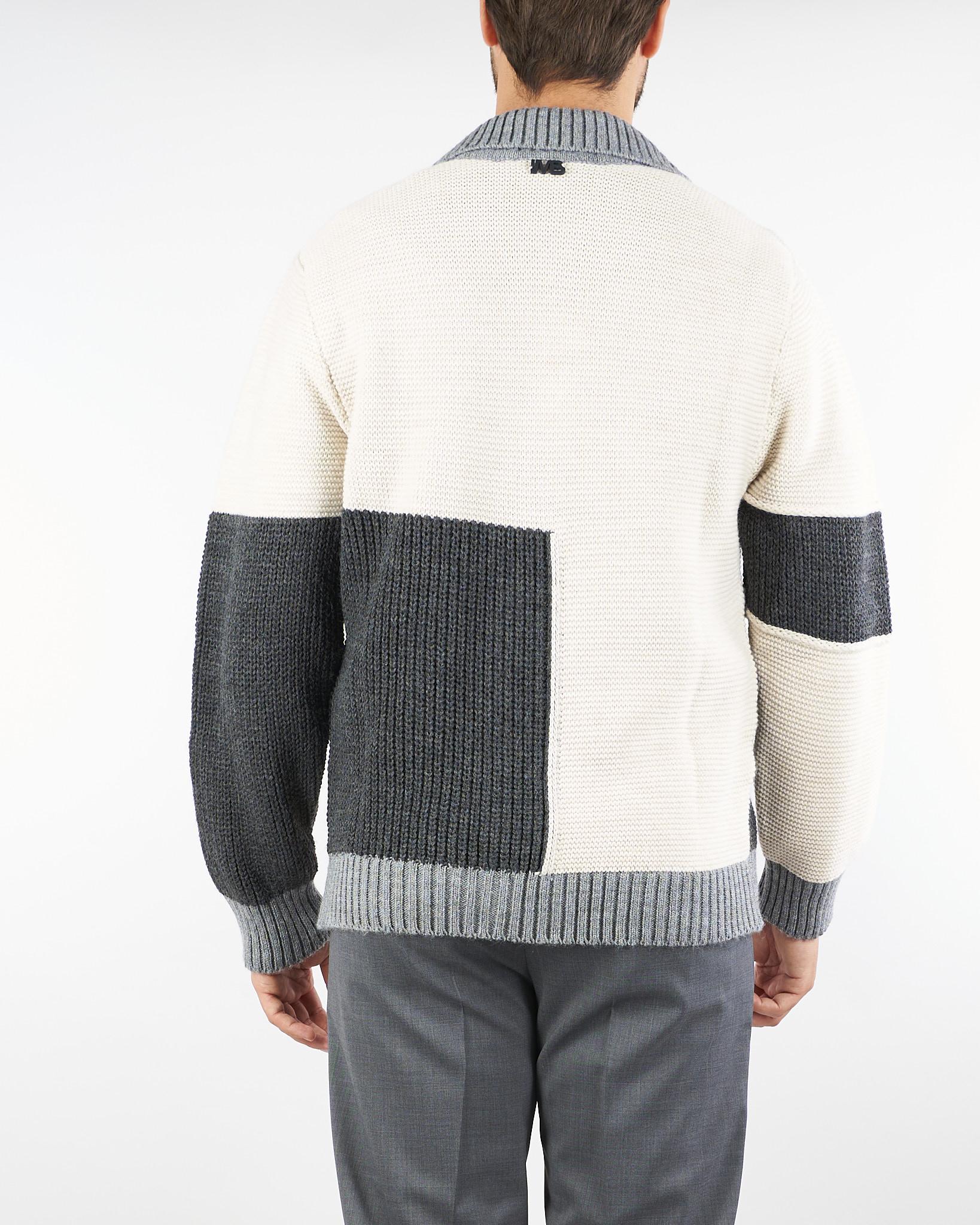 Cardigan Panna-Grigio in lana patchwork color block MA3411 28 I'M BRIAN 