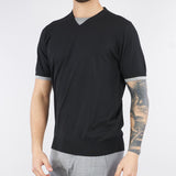 Maglia Nero-Grigio con scollo a V in cotone extrafine