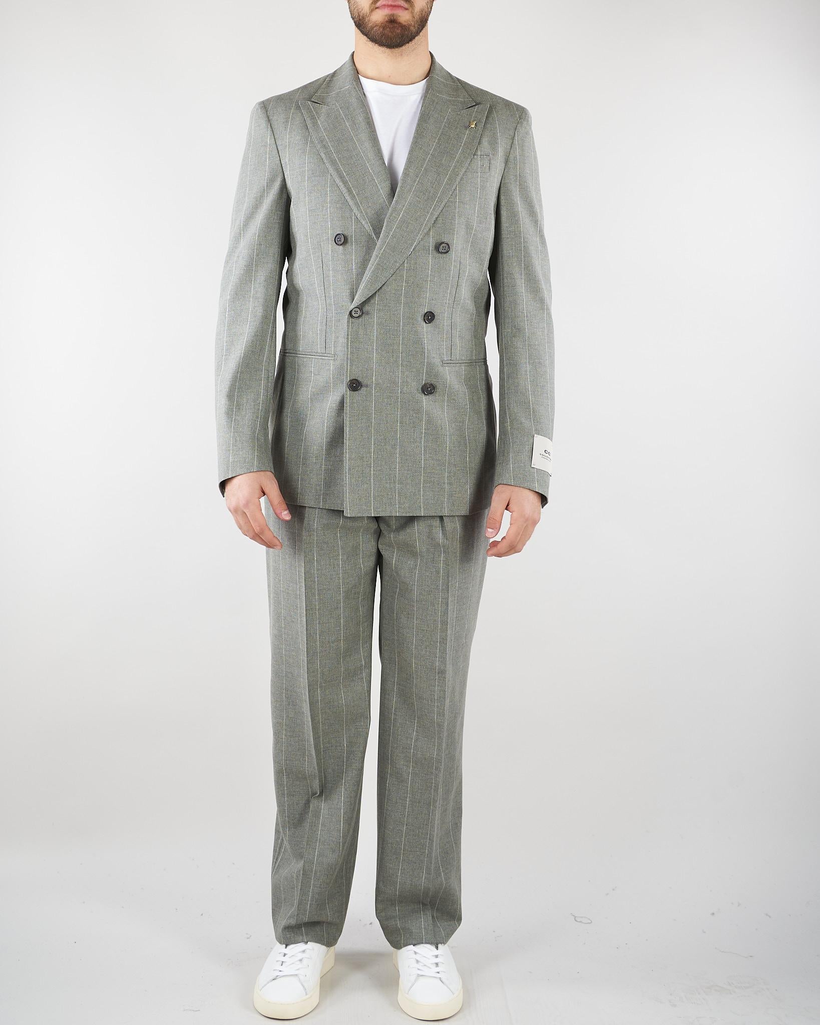 Abito Verde gessato doppiopetto 27NZ112767270 50 CORNELIANI 
