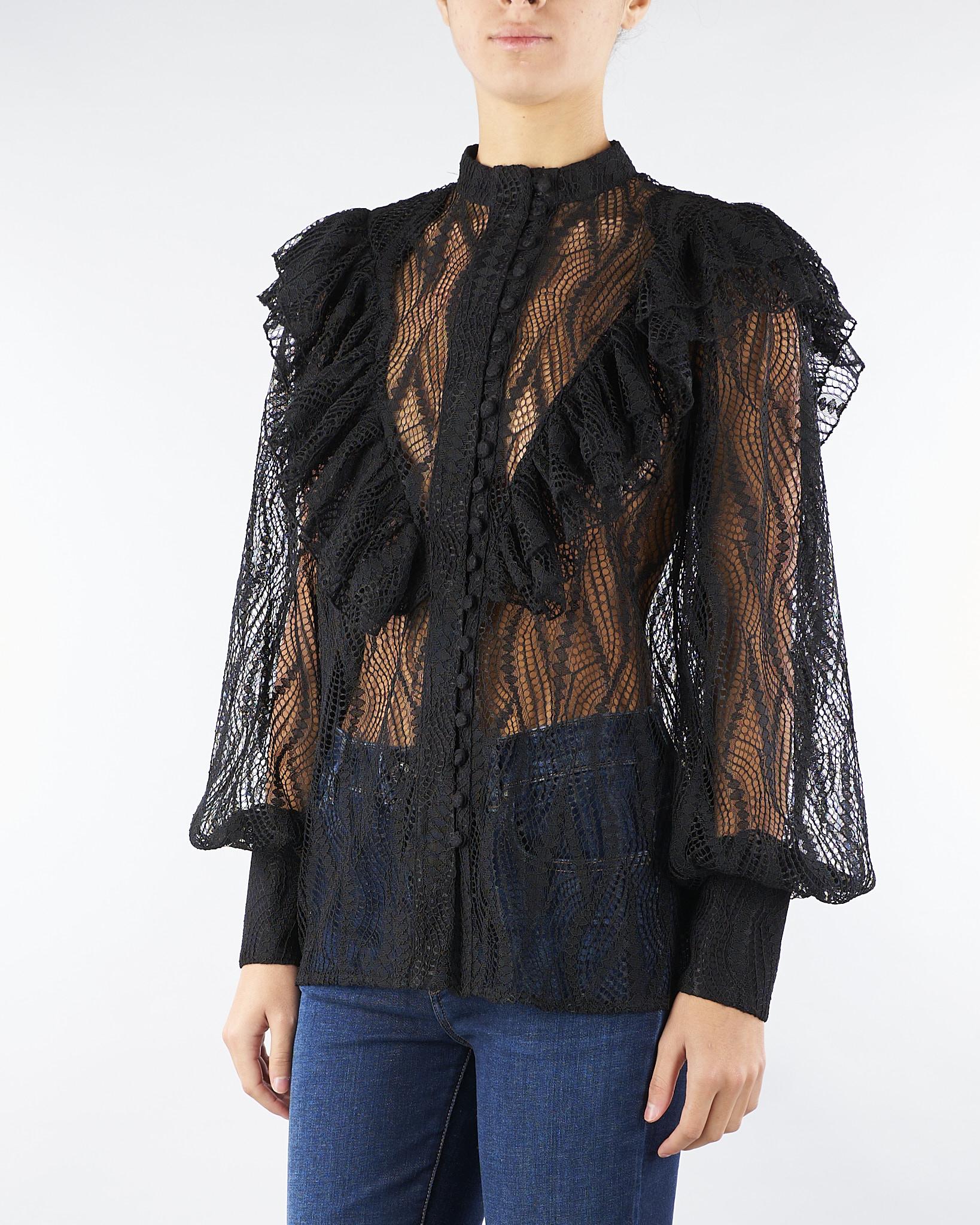 Camicia Nero in pizzo con rouches ACT15175CA0602 99 ACTUALEE 