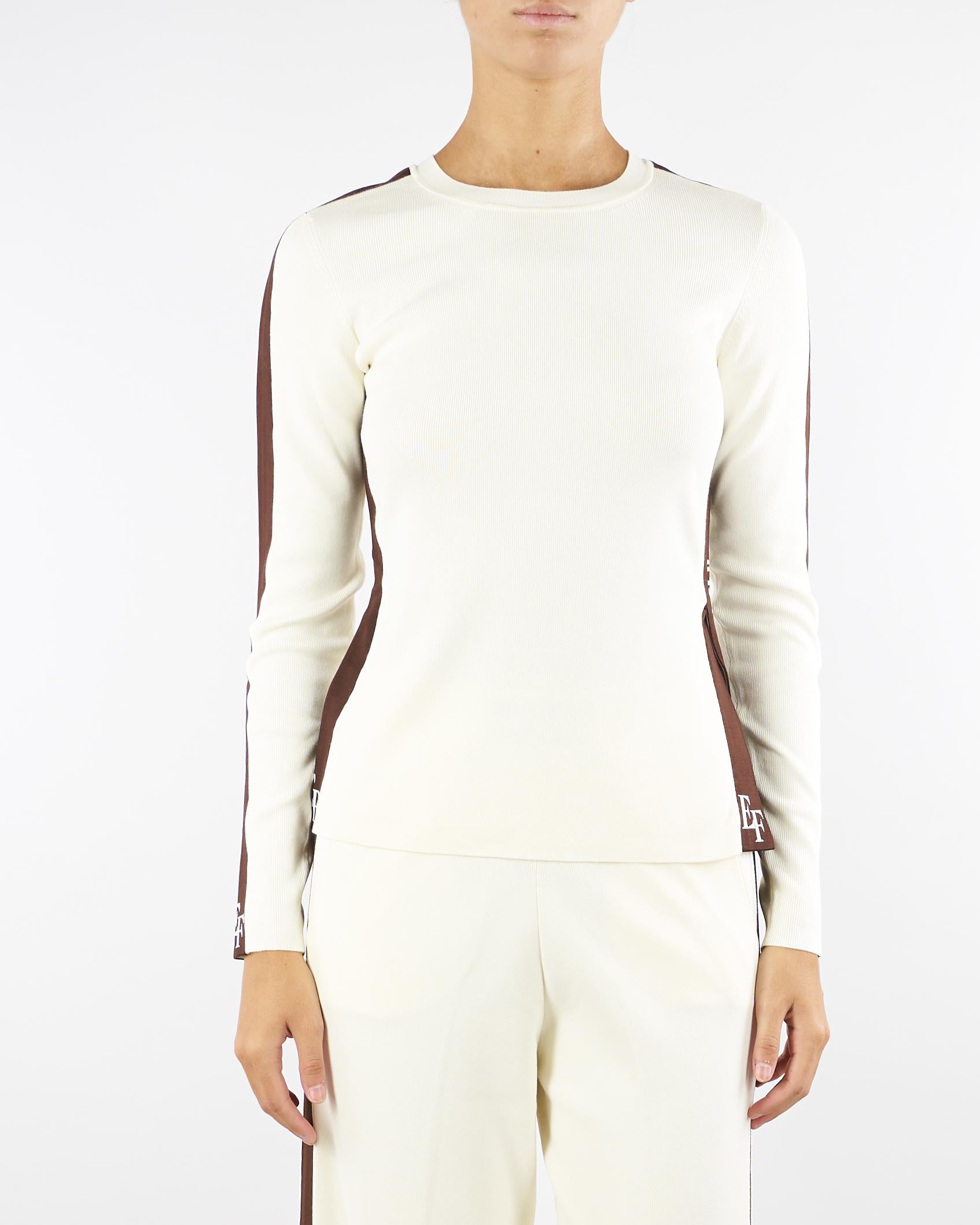 Maglia Milk-Coffee in viscosa con bande lucide<BR/> MK03S56E2 EG2 ELISABETTA FRANCHI 