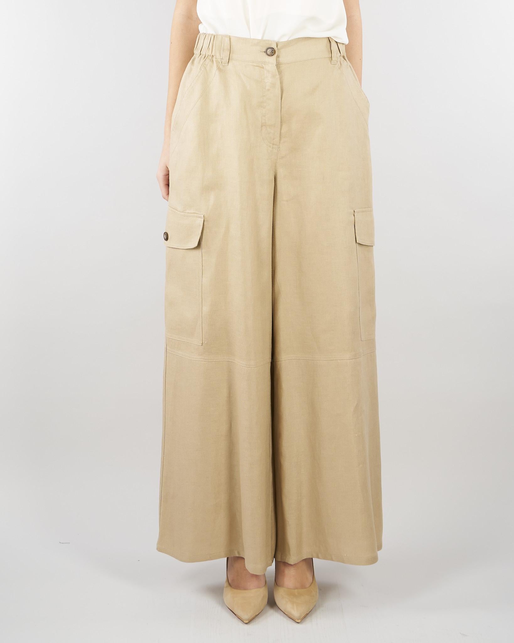 Pantalone Cargo Sabbia in gabardina di lino WKIFINALE 1 MAX MARA WEEKEND 
