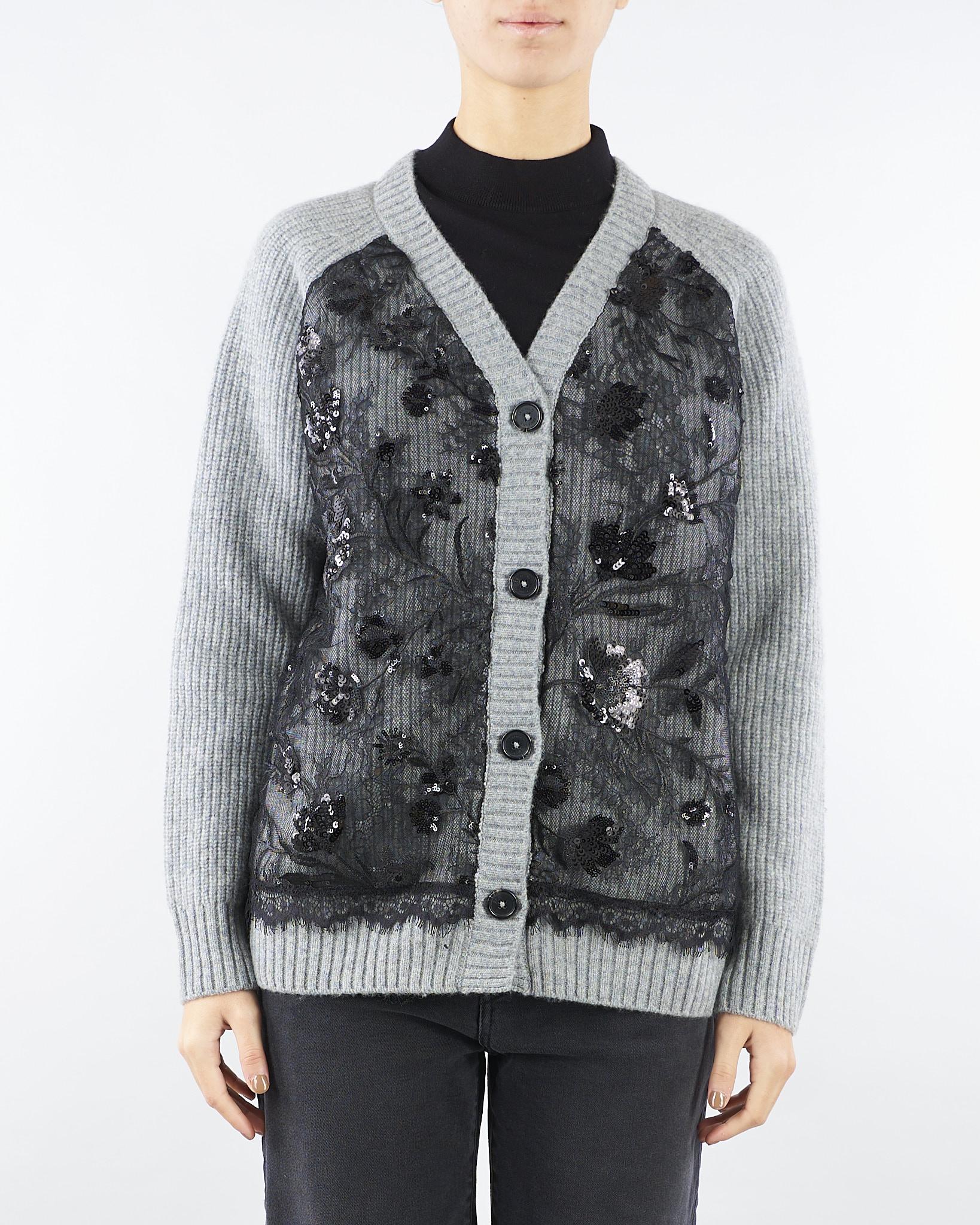Cardigan Grigio a costine con pizzo sul davanti D47EN019E56 MF420 ERMANNO BY ERMANNO SCERVINO 