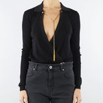 Body Nero in maglia di viscosa e seta con catena BK75B56E3 110 ELISABETTA FRANCHI 