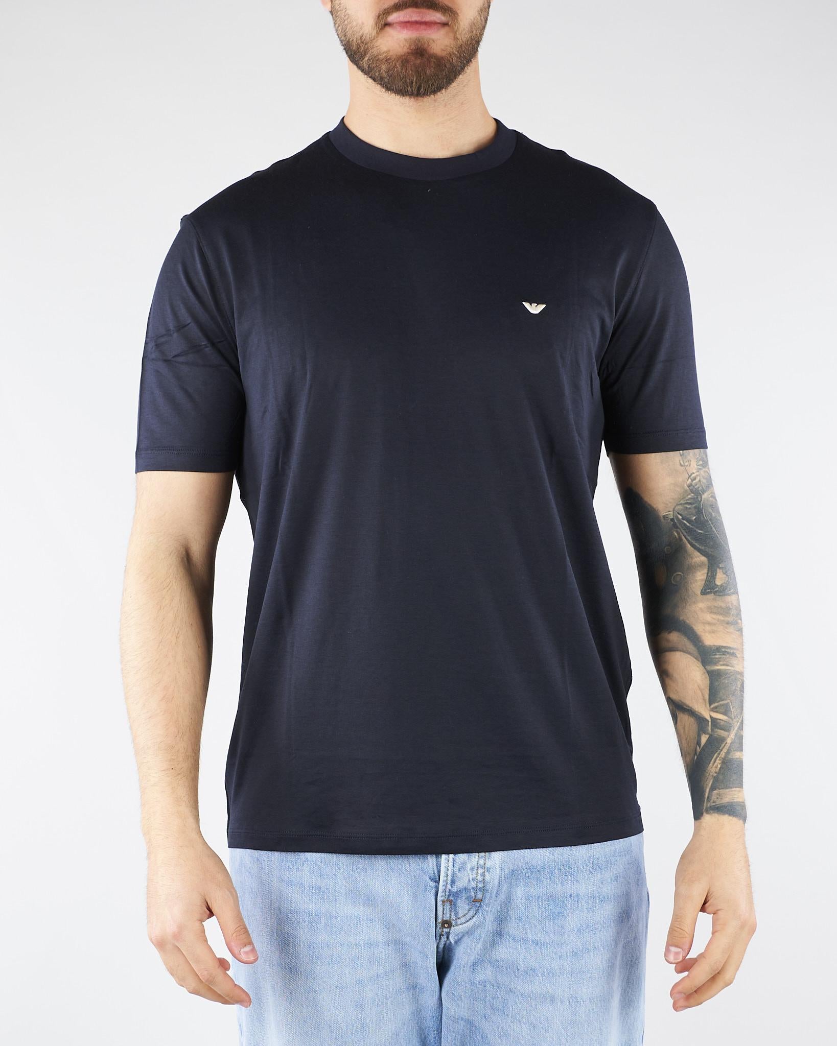T-shirt Blu in jersey lyocell con logo EM004592AF13747 UB118 EMPORIO ARMANI 