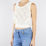 Top Burro in maglia a losanghe con perle TP3202 59 TWIN SET 