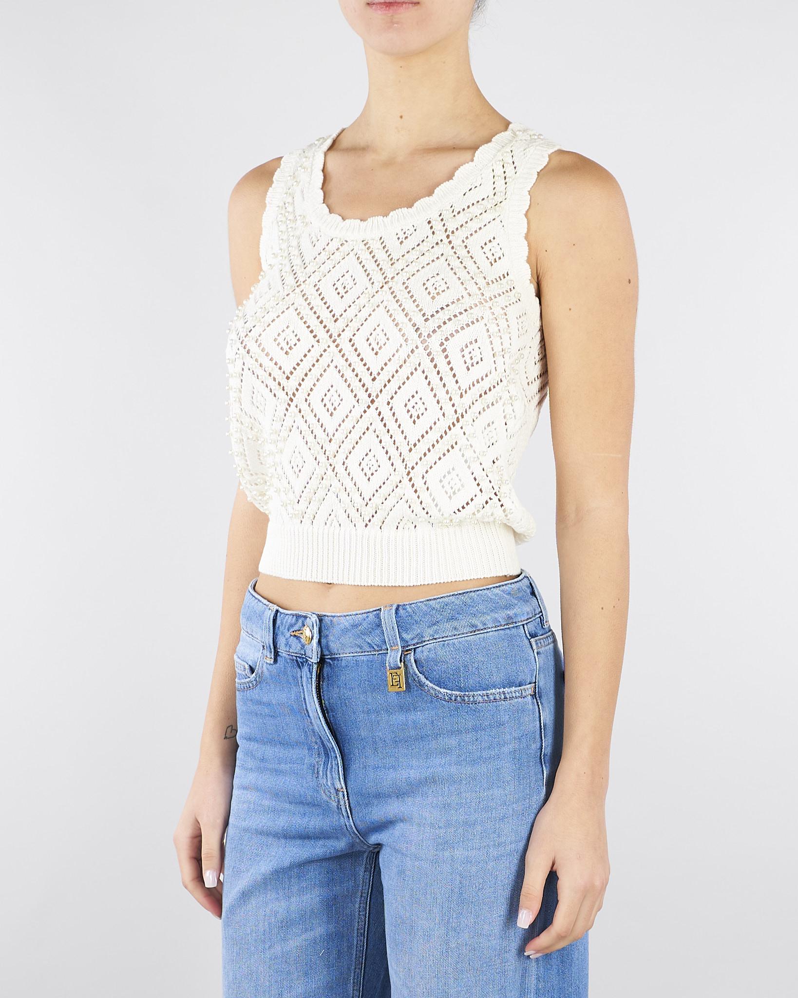 Top Burro in maglia a losanghe con perle TP3202 59 TWIN SET 