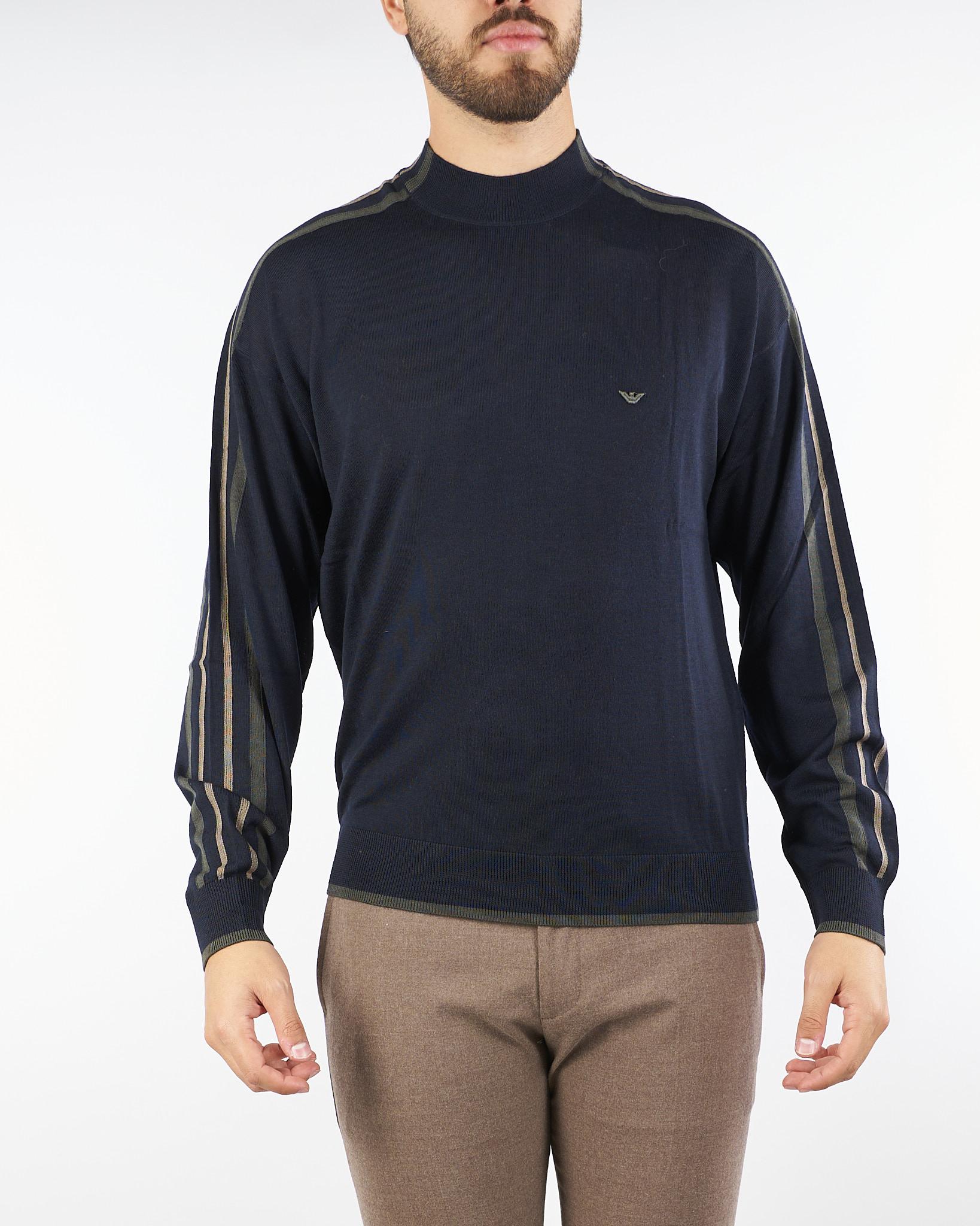 Maglia Blu in lana vergine con righe sulle maniche EM002423AF141991 FB070 EMPORIO ARMANI 