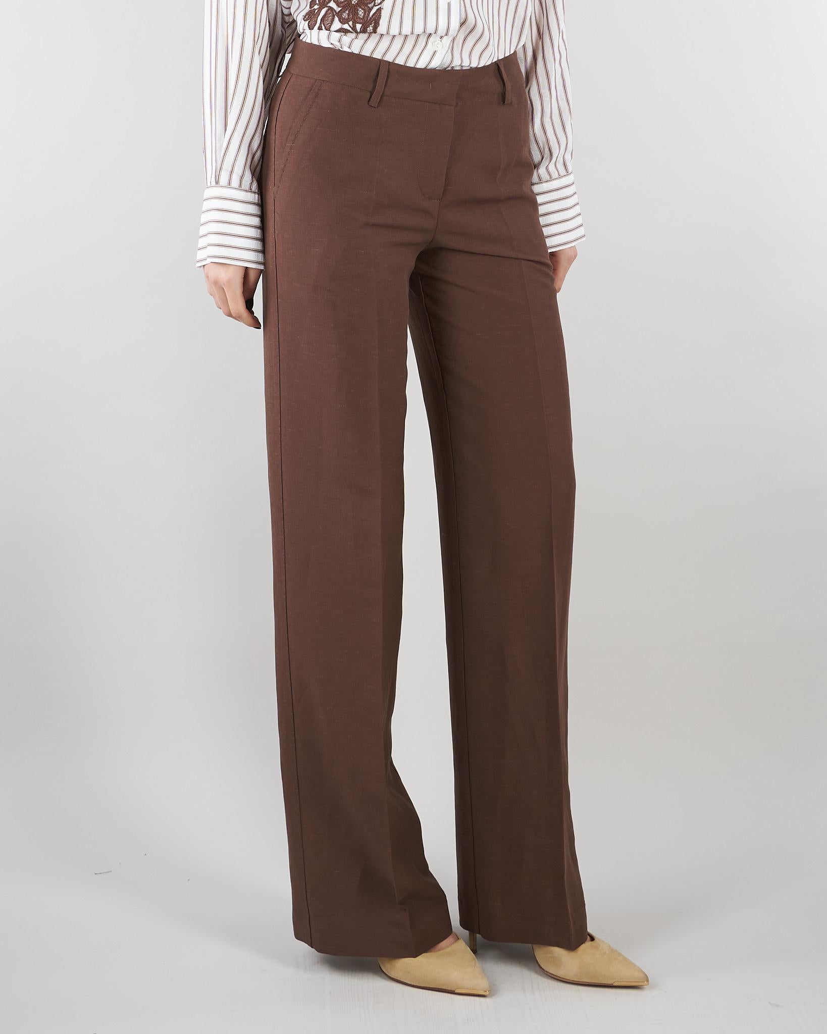 Pantalone Marrone dritto in misto lino D48EP060E32 MFB24 ERMANNO BY ERMANNO SCERVINO 