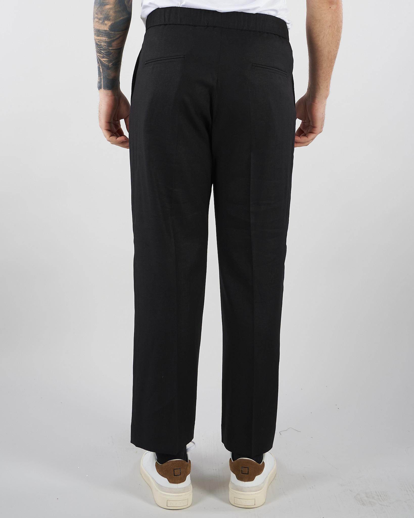 Pantalone Nero in lino con elastico PA3702 9 I'M BRIAN 
