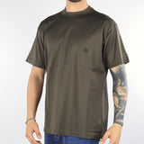 T-shirt Verde in cotone mercerizzato con ricamo rosa sul petto
