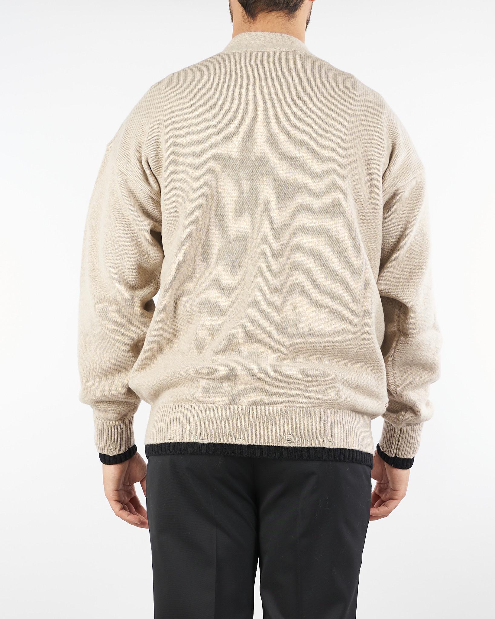 Cardigan Beige in pura lana con dettagli a contrasto B9F0047 431 AMARANTO 