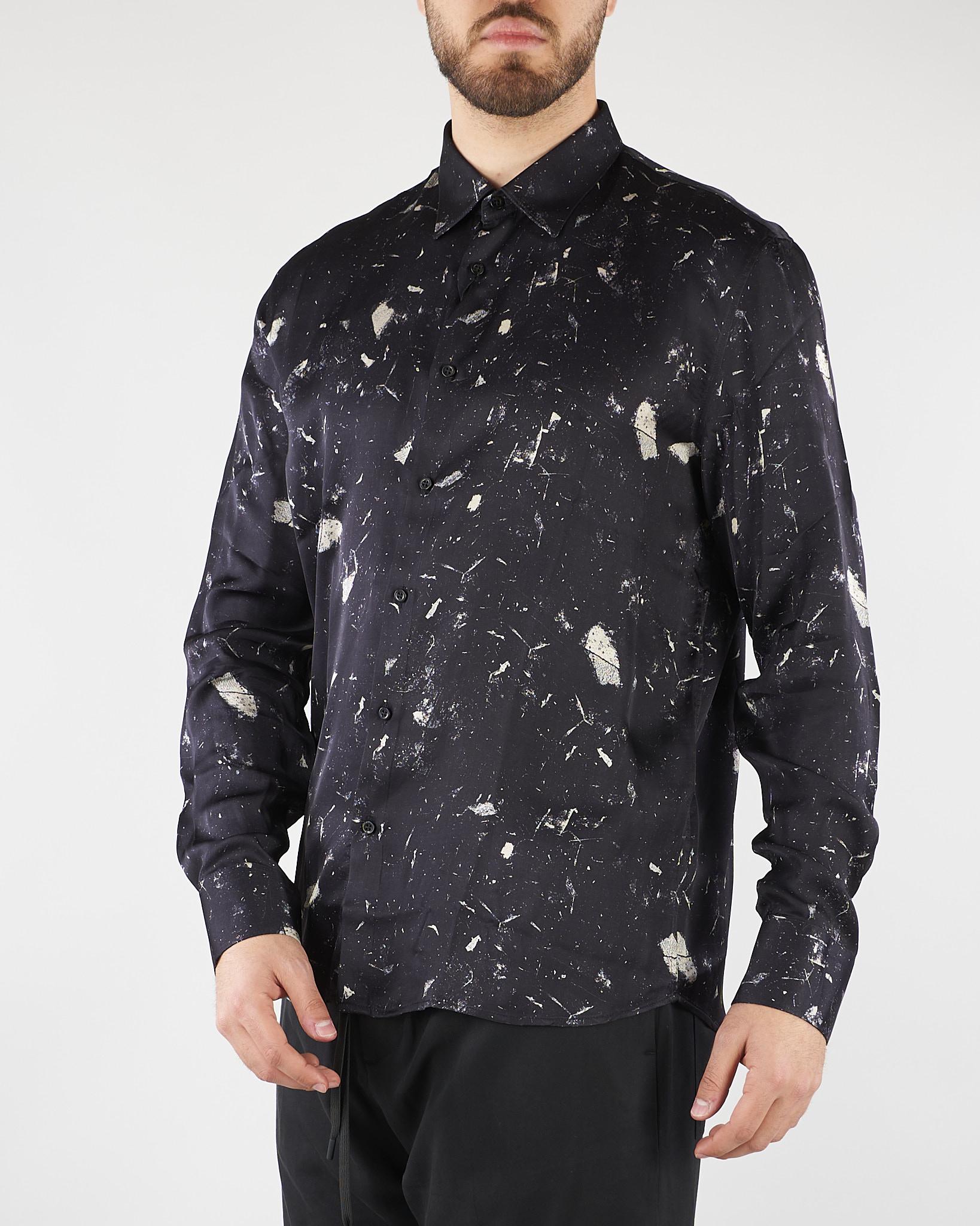 Camicia Nero fluida in viscosa con stampa CA3618 28 I'M BRIAN 