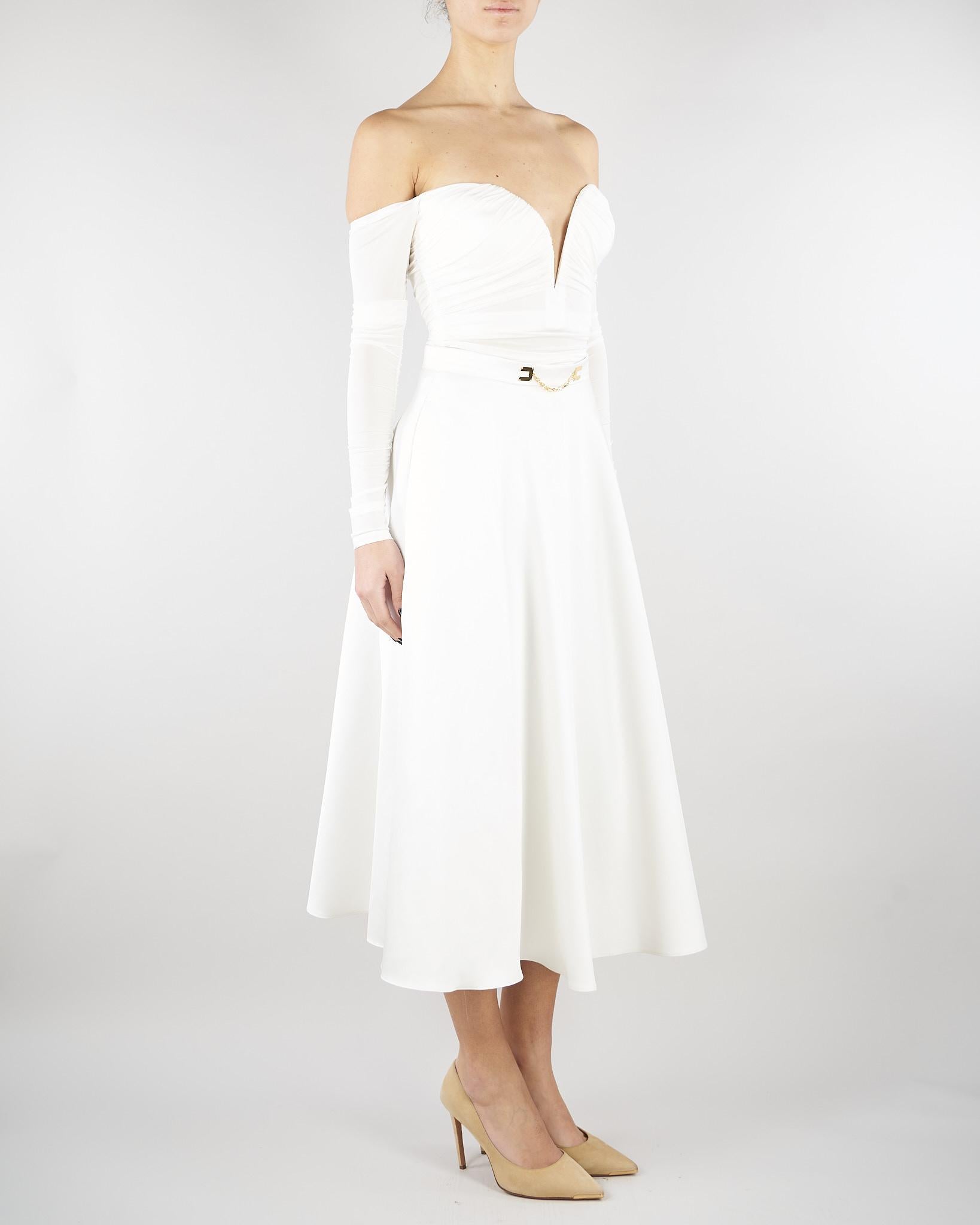 Body Avorio in jersey crêpe leggero con drappeggi BO01561E2 360 ELISABETTA FRANCHI 