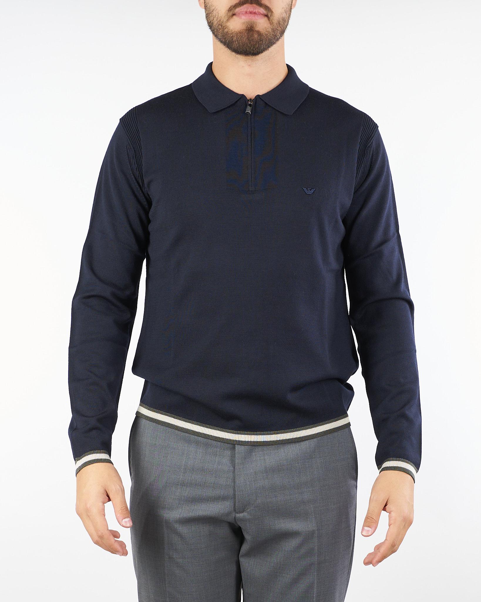 Maglia Polo Blu in lana rasata con zip EM001512AF14158 UB118 EMPORIO ARMANI 