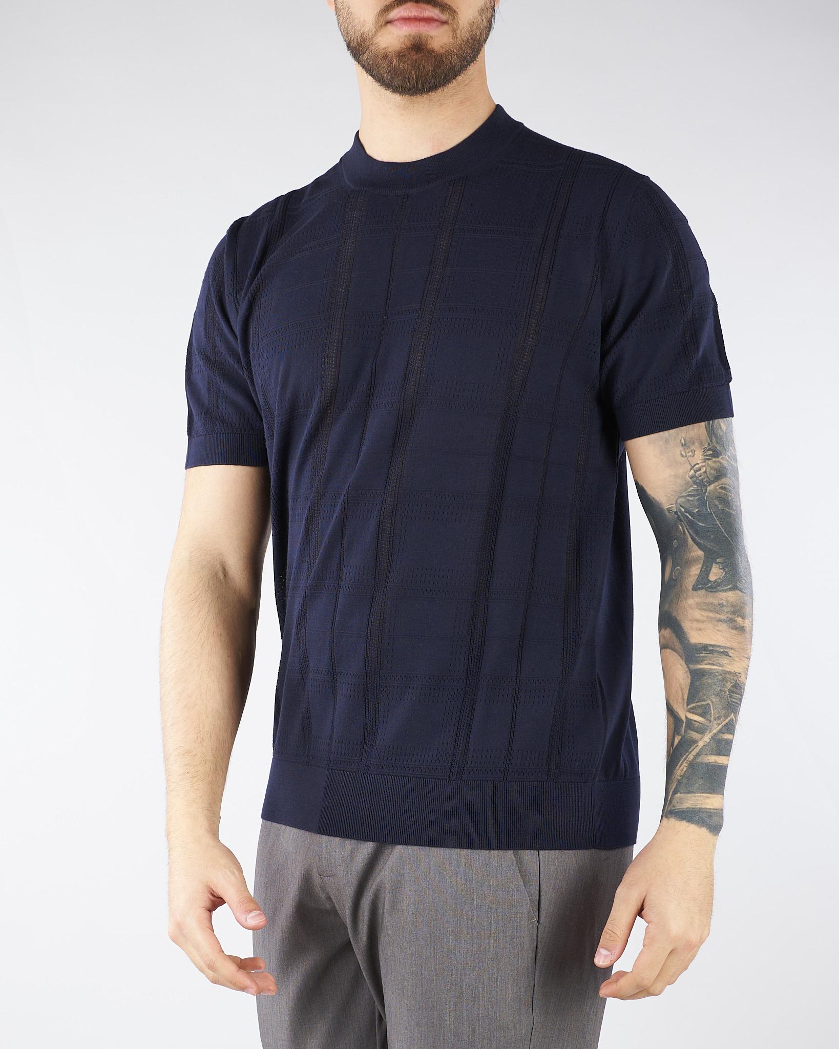 Maglia jacquard Blu in cotone extrafine A015F100 6685 PAOLO PECORA 