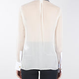 Camicia in voile di seta con ruches e cravatta