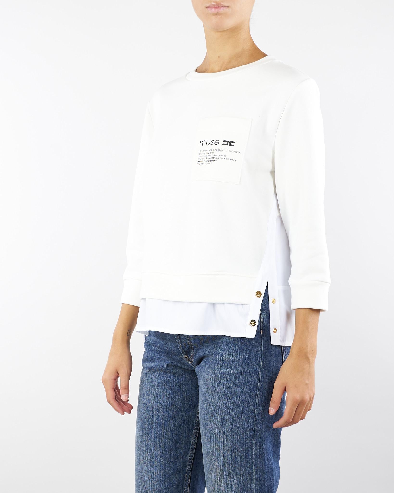 Maglia Avorio in felpa con dettagli in popeline MD00656E2 360 ELISABETTA FRANCHI 